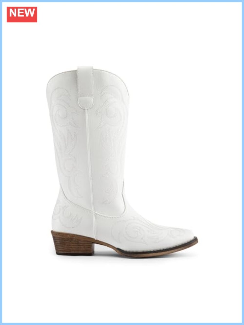 Women's Western Cowboy Boots Faux Leather Mid Calf Square Toe Pull On - Picture 3 of 6